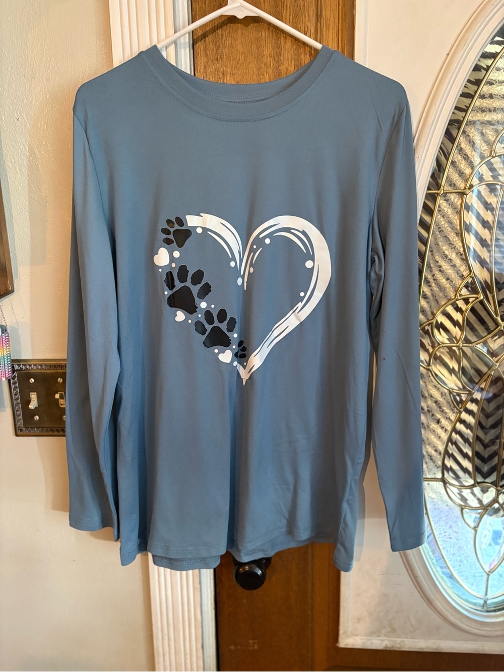 Blue Long Sleeve Tee with Paw Print Heart